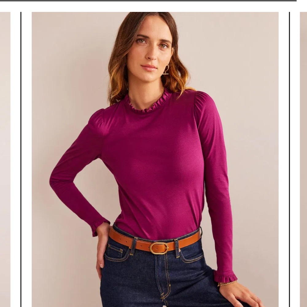 Boden Supersoft Frill Detail Top in Berry